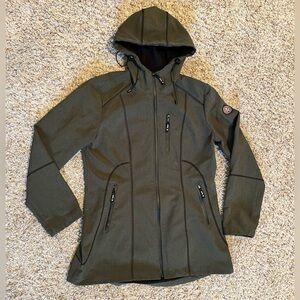 Women's Large HFX Performance Apparel Olive Hooded Jacket EUC